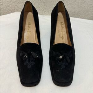 Salvatore Ferragamo Pump Women's 7 C  black  Suede Tasseled Low Heel Pump